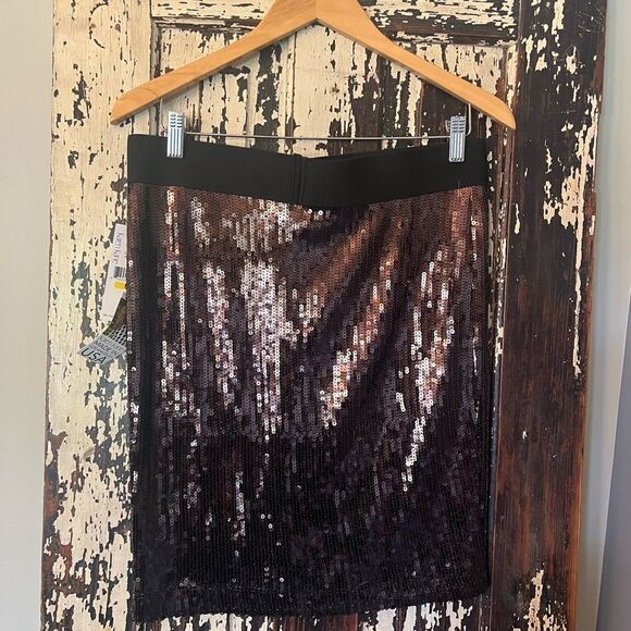 NWT Karen Kane sequined skirt in Beautiful Brown Bronze color w stretch waist. M - Picture 2 of 11